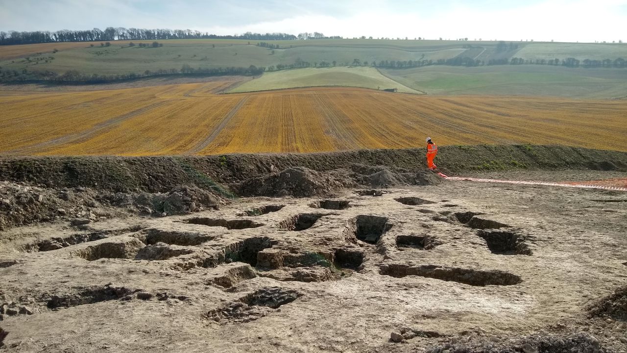 The dig site, near Letcombe Bassett in Oxfordshire, England.
