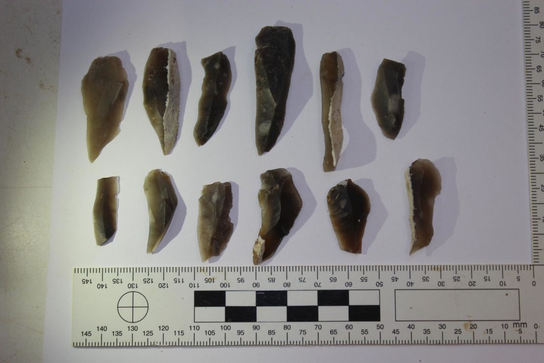 A collection of prehistoric flint tools.