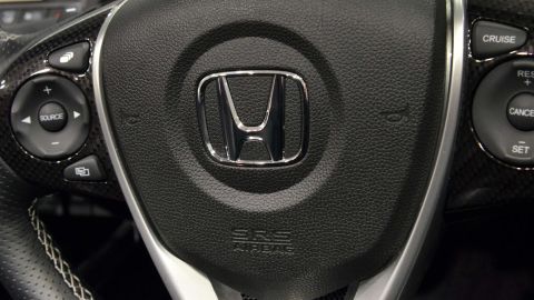 This picture taken on July 6, 2015 shows an airbag of a Honda vehicle in Tokyo. Japanese automaker Honda said on July 9 the company was recalling another 4.5 million vehicles globally, as a scare over a deadly defect in Takata-made airbags widens. AFP PHOTO / Yoshikazu TSUNO (Photo credit should read YOSHIKAZU TSUNO/AFP/Getty Images)