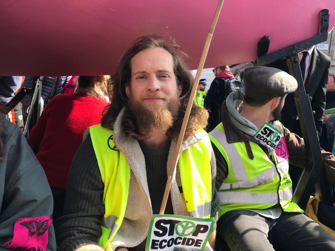 Mark Ovland, one of the protesters glued to a sailboat in Oxford Circus