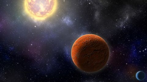 An artist's illustration of HD 21749c, the first Earth-size planet found by TESS, as well as its sibling, HD 21749b, a warm mini-Neptune.