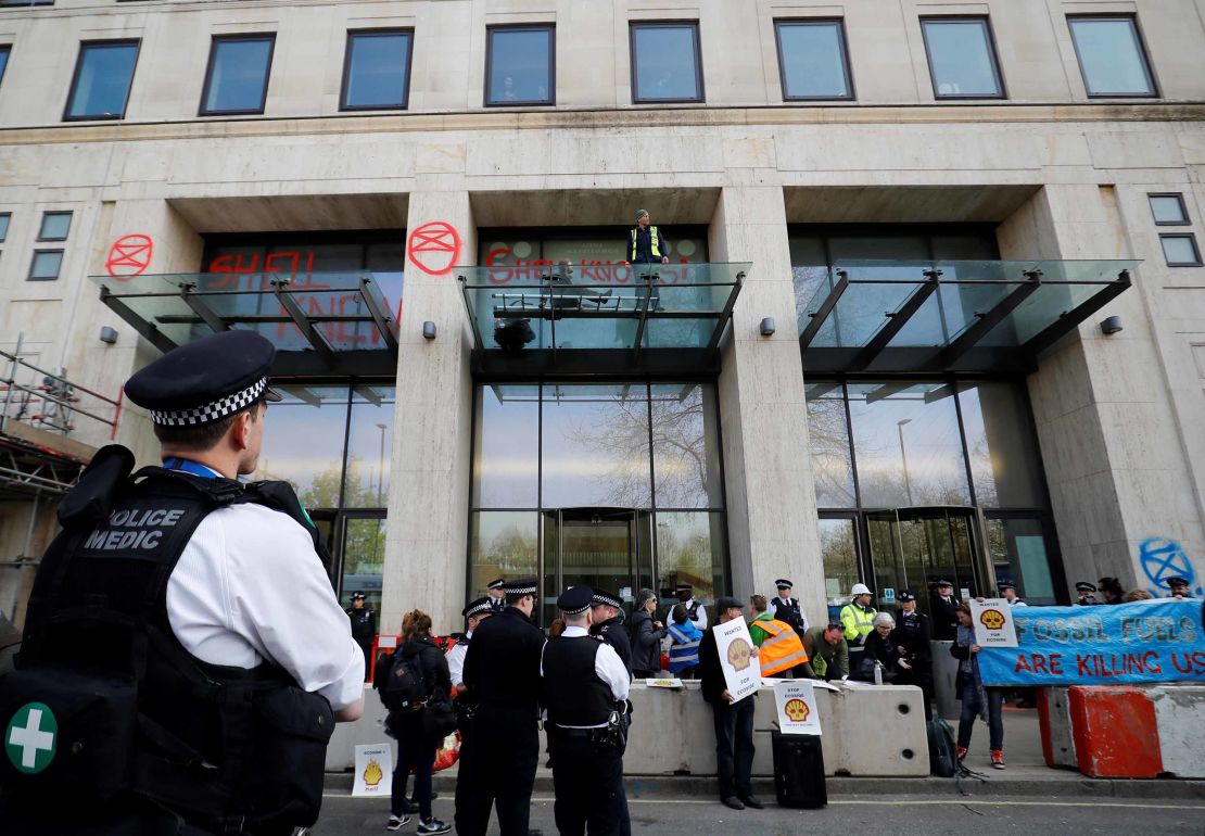 Demonstrators surround London's Shell Centre.