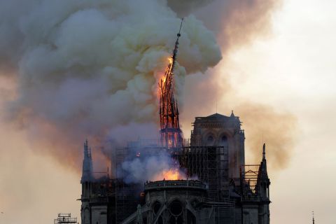 The spire of the landmark cathedral collapses.