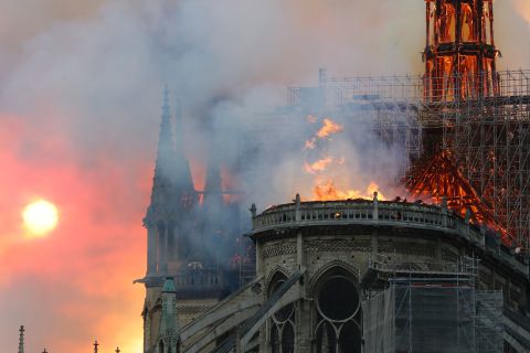 The roof of the cathedral burns.