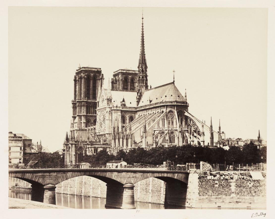 A photograph of the Notre Dame in Paris taken by Edouard-Denis Baldus in about 1865. 
