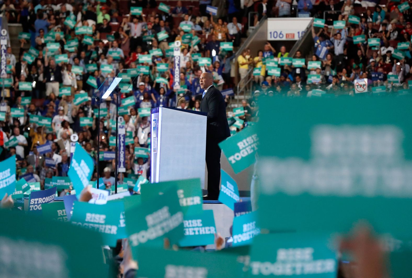 Booker speaks at the Democratic National Convention in July 2016.