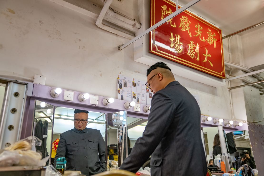 Actor Chan Hung-chun dressed as North Korean Leader Kim Jong Un during a rehearsal of "Trump on Show."