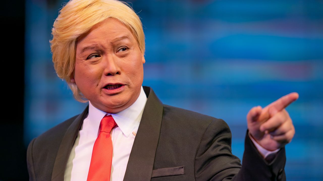 Actor Loong Koon-tin dressed as US President Donald Trump during a rehearsal of a Cantonese opera "Trump on Show."