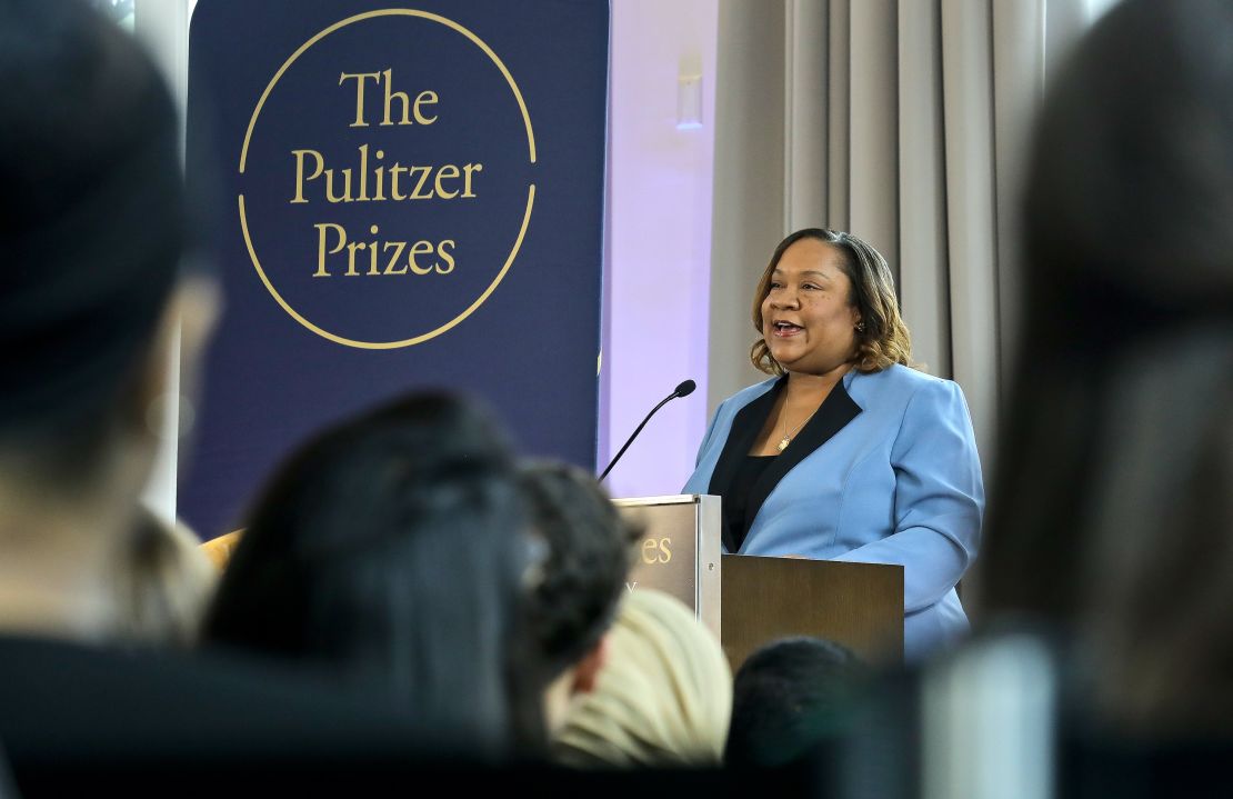 Dana Canedy, the new administrator of The Pulitzer Prizes, make announcement of winners Monday April 15, 2019, in New York. 