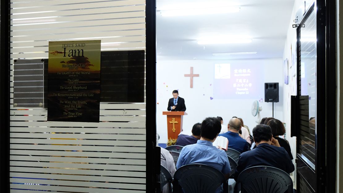 The Bread of Life service is held in a high-rise office tower, which is busy Monday to Friday but empty on Sundays apart from this church.