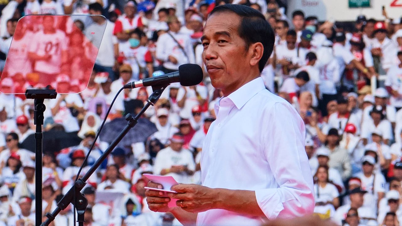 Indonesian President Joko Widodo at a rally at Jakarta's main stadium on April 13, 2019 in Jakarta.