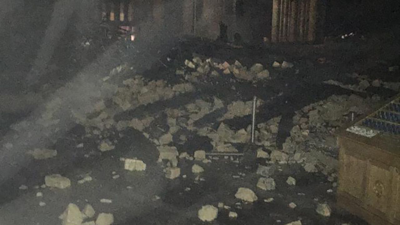 Rubble scattered on the cathdral floor, in this photo obtained by CNN.