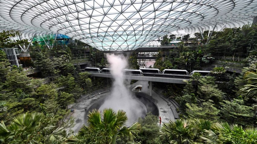 TOPSHOT - Newly built Changi Jewel complex at the Changi international airport is pictured during a media preview in Singapore on April 11, 2019. (Photo by Roslan RAHMAN / AFP)        (Photo credit should read ROSLAN RAHMAN/AFP/Getty Images)