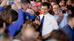 South Bend Mayor Pete Buttigieg poses for photos after he announces that he will seek the Democratic presidential nomination during a rally, Sunday, April 14, 2019, in South Bend, Ind. (AP/Darron Cummings)