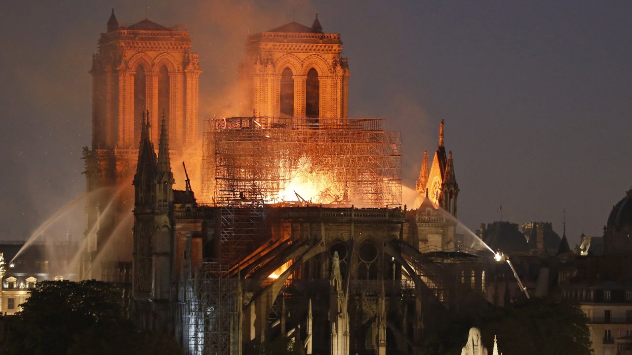 The cathedral's spire collapsed and most of the roof was destroyed.