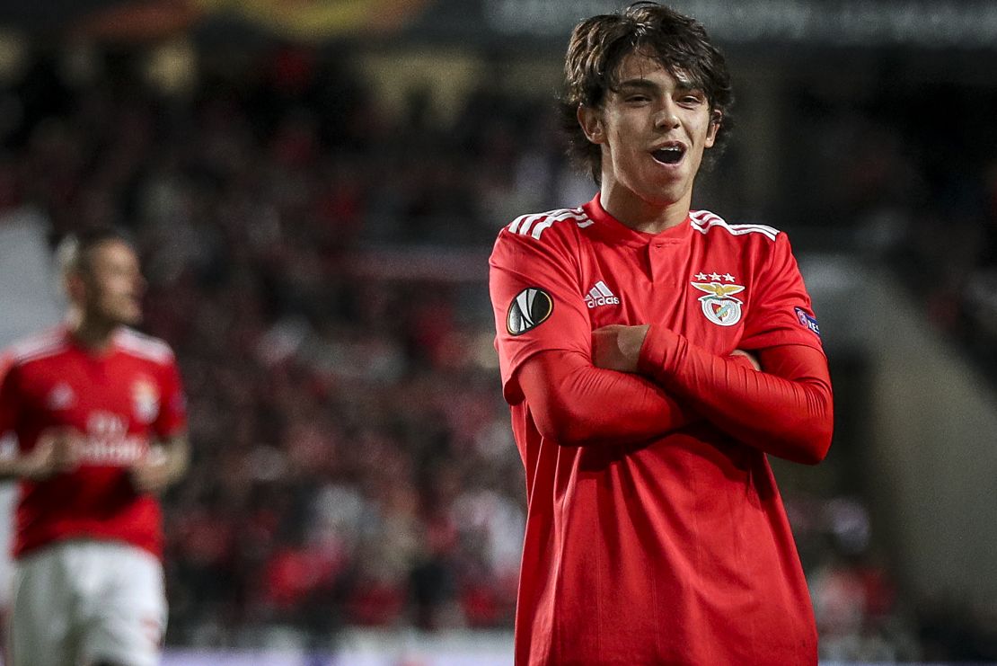 Joao Felix celebrates after scoring against  Eintracht Frankfurt.