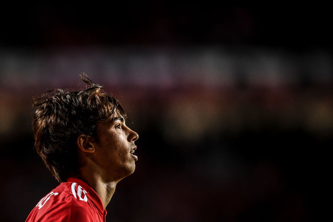 Joao Felix is pictured playing for Benfica.