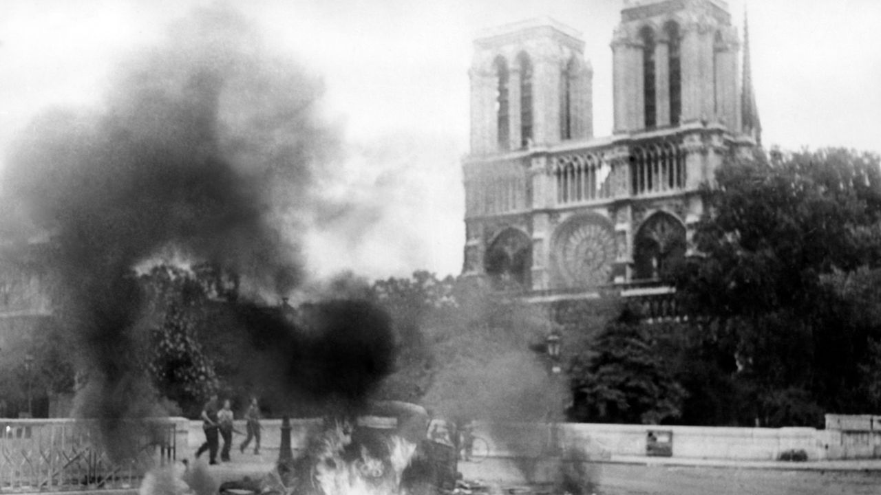 Notre Dame in August 1944, just before the Liberation of Paris.