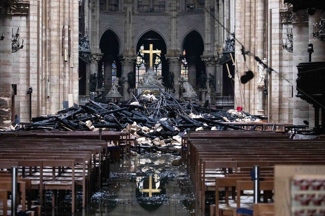 Debris that from the burnt out roof piled up near the altar.