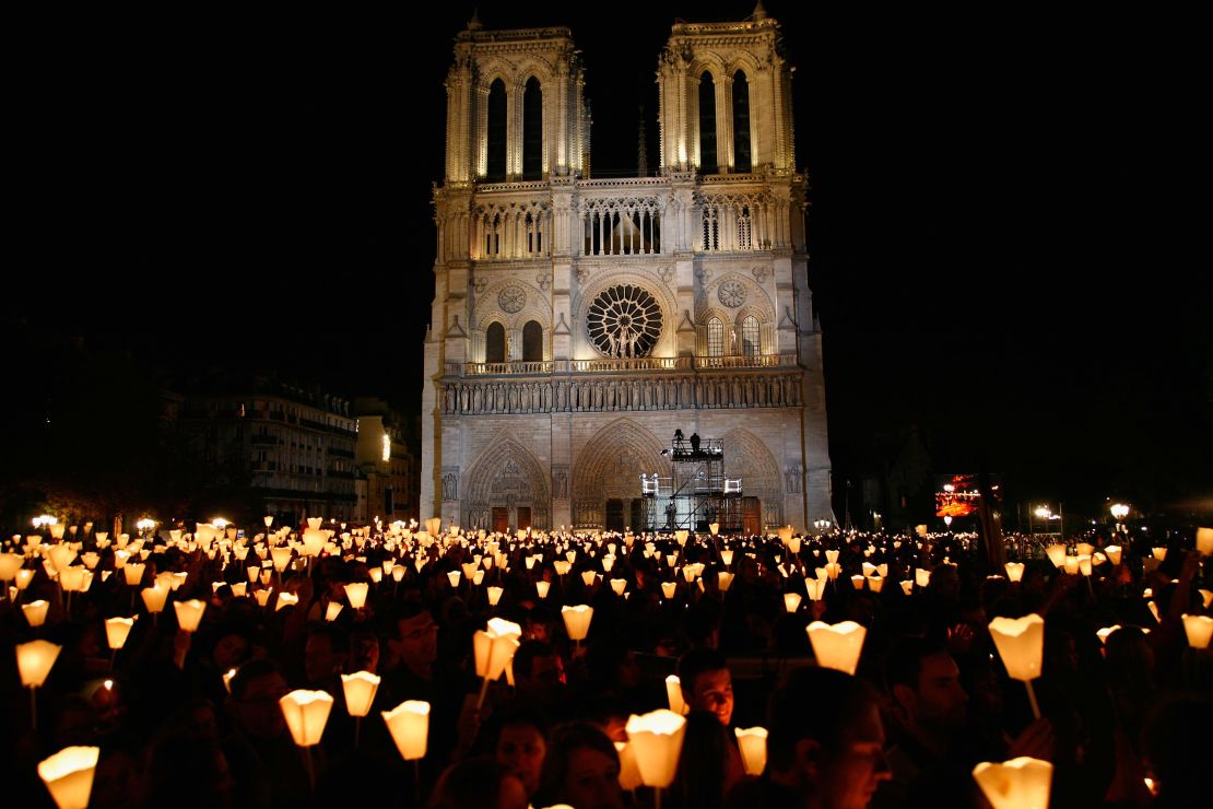 Worshipers pictured after a Notre Dame prayer vigil organized to honor the visiting Pope Benedict XVI in 2008.