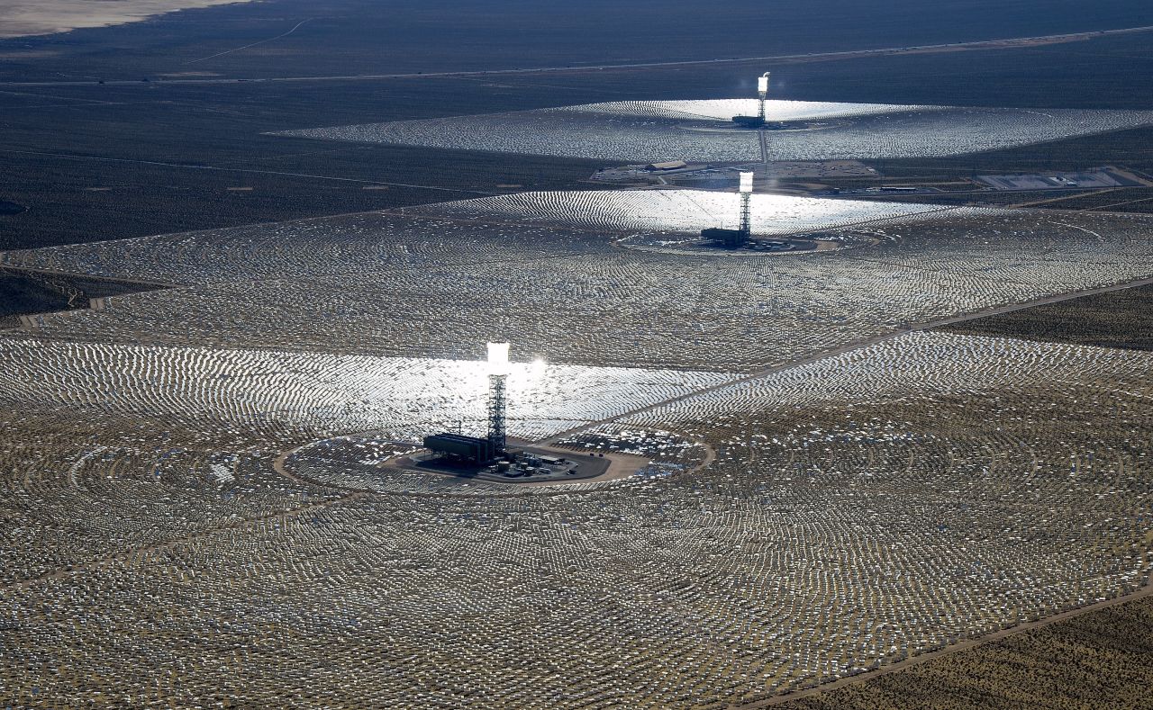 Located in the Mojave Desert, Ivanpah was <a href="https://www.energy.gov/lpo/ivanpah" target="_blank" target="_blank">the largest concentrated solar power facility in the world</a> when it opened in 2014. Its three 450-foot towers are topped with water tanks, which are boiled by intense reflected sunlight and can create enough steam to generate 392 megawatts of electricity, per the US Department of Energy.