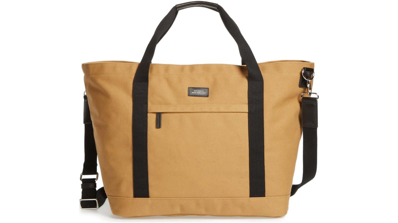 <strong>Saturdays NYC Weekend Water Repellent Tote Bag ($107.49, originally $215.00; </strong><a href="https://click.linksynergy.com/deeplink?id=Fr/49/7rhGg&mid=1237&u1=0416nordspringsale&murl=https%3A%2F%2Fshop.nordstrom.com%2Fs%2Fsaturdays-nyc-weekend-water-repellent-tote-bag%2F5304104%3Forigin%3Dcategory-personalizedsort%26breadcrumb%3DHome%252FSale%252FMen%26color%3Dburnt%2520khaki" target="_blank" target="_blank"><strong>shop.nordstrom.com</strong></a><strong>)</strong>