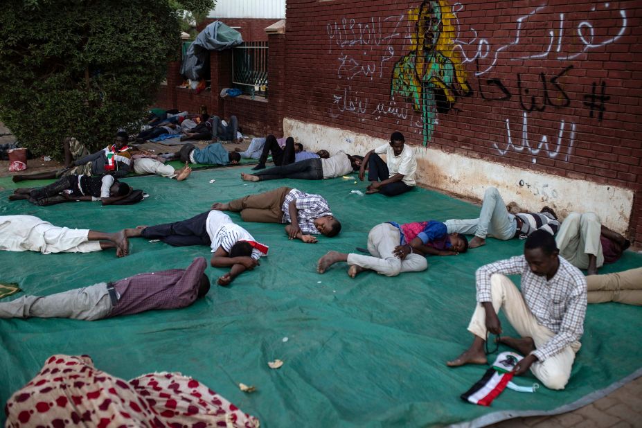 Protesters participate in a sit-in in Khartoum on April 17.