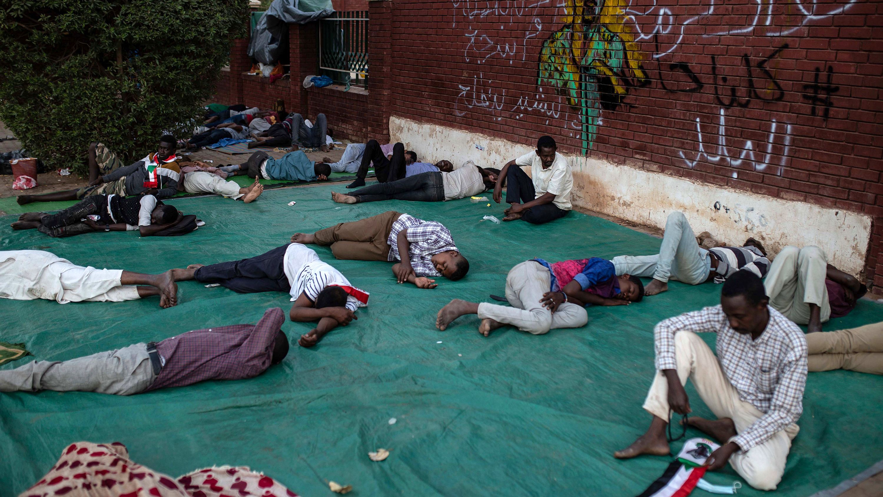 Protesters participate in a sit-in in Khartoum on April 17.