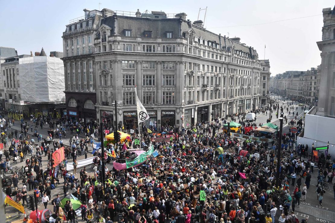 Climate change activists blockade London's Oxford Circus on Wednesday.