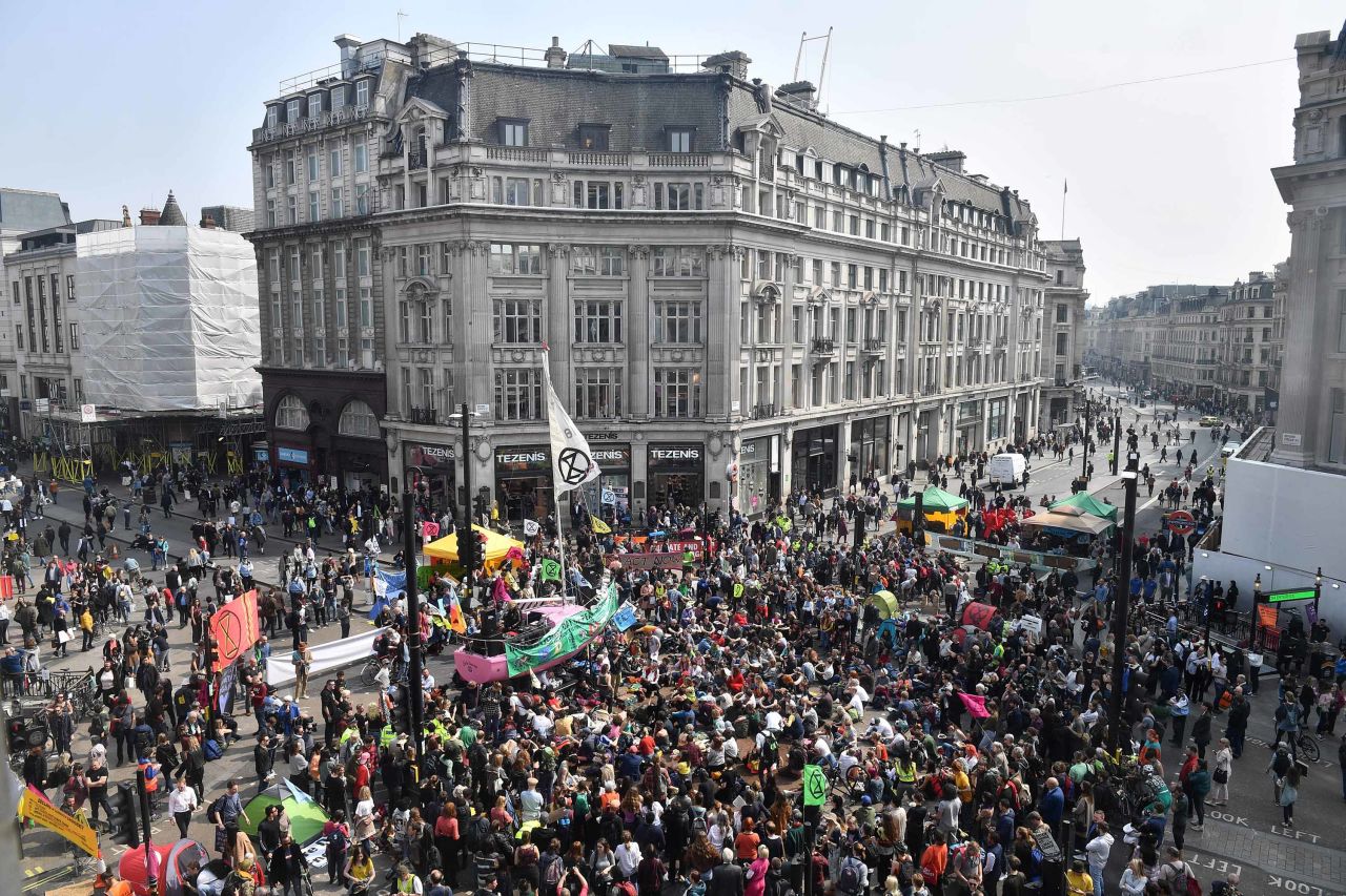 Activists block Oxford Circus in central London on Wednesday.