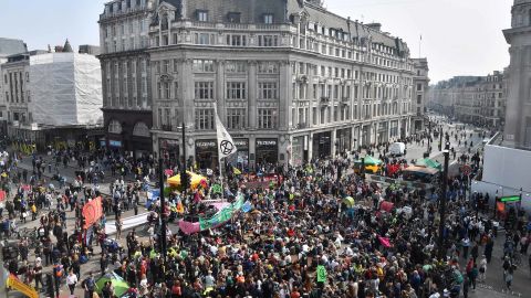 Climate change activists blockade London's Oxford Circus on Wednesday.