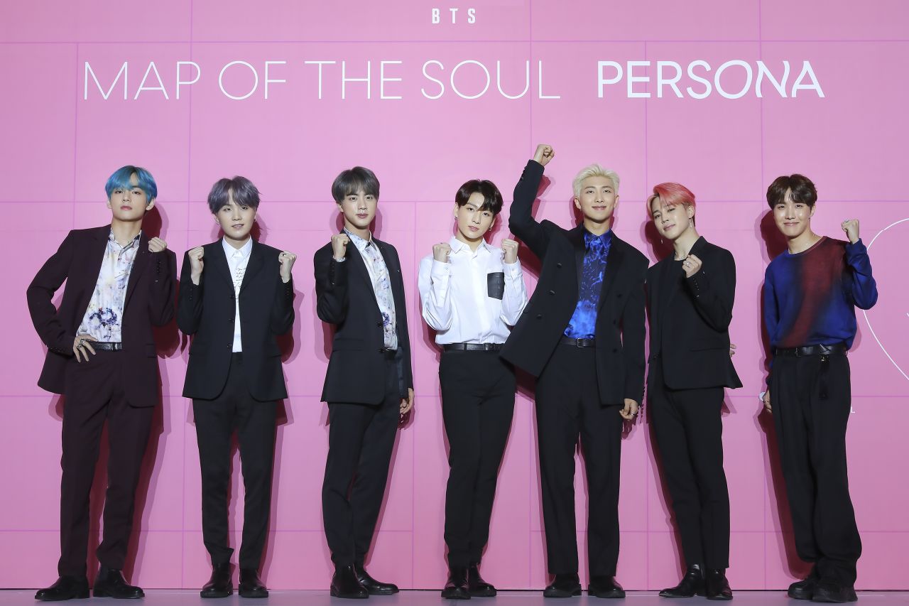 BTS at a press conference in Seoul, South Korea, on April 17, 2019. 