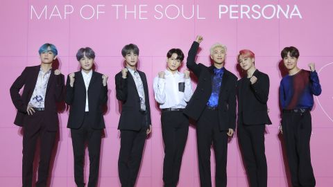 BTS at a press conference in Seoul, South Korea, on April 17, 2019. 