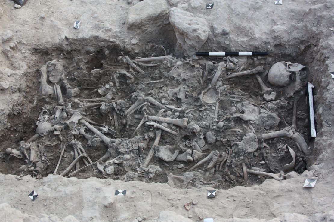 The bones of Crusaders found in a burial pit in Sidon, Lebanon.