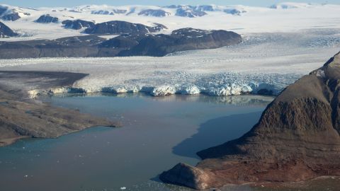 Kongsbreen Glacier on Spitsbergen island in the Svalbard archipelago.