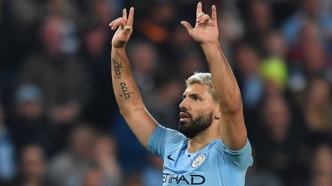 Sergio Aguero gave Manchester City the lead in the tie for the first time.