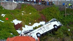 A video grab obtained from drone footage shows the wreckage of a tourist bus that crashed on April 17, 2019 in Canico, on the Portuguese island of Madeira.