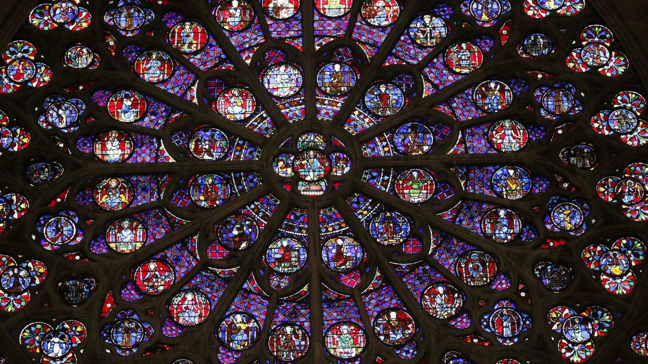 A view of the stained glass rosace on the southern side of the Notre Dame Cathedral in Paris on November 29, 2012.