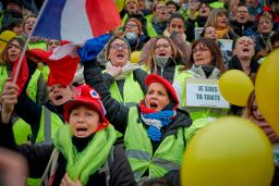 A group of women participate in France's "yellow vest" protests in January.