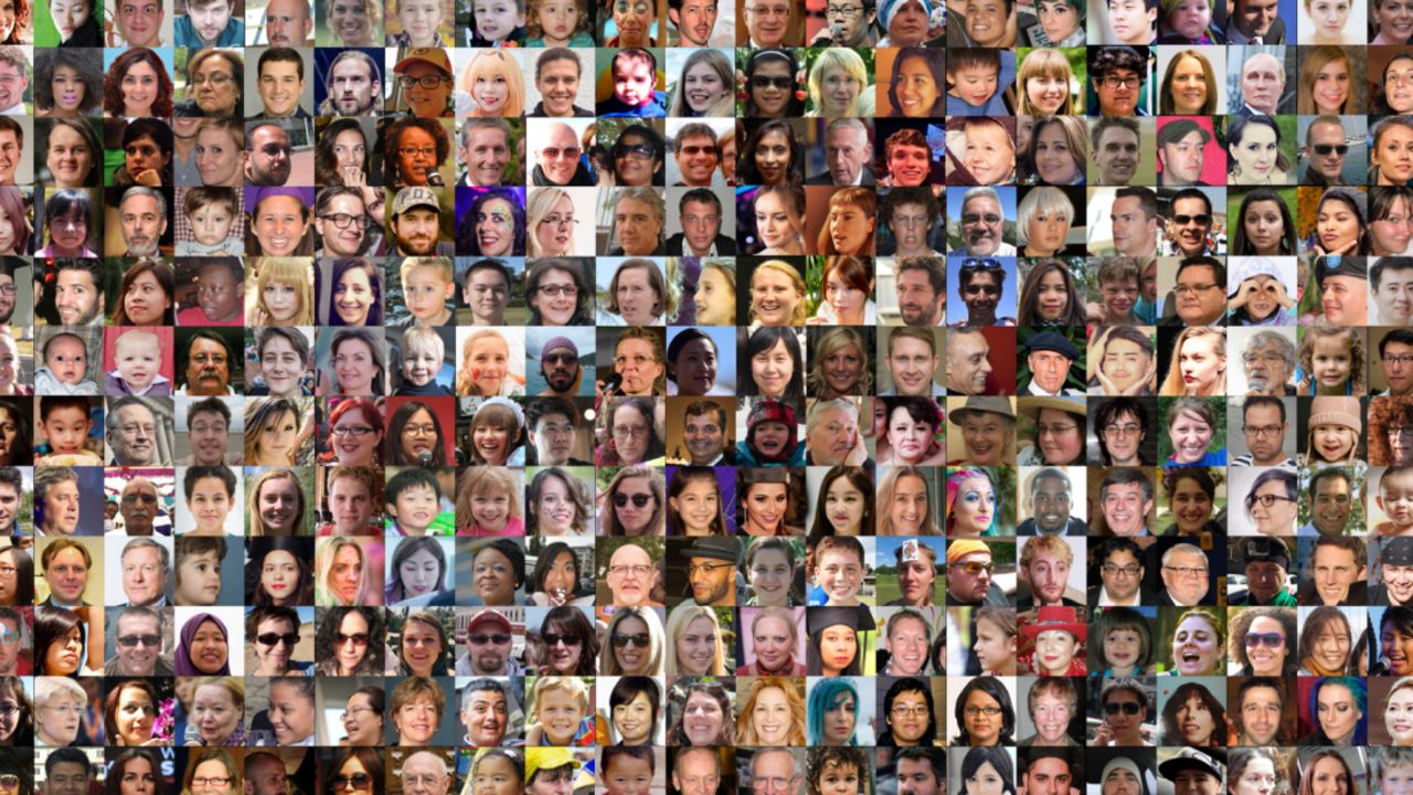 These faces are in the dataset Nvidia compiled to train its StyleGAN AI system. 