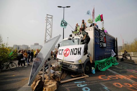 Activists blockade Waterloo bridge on the third day of protests organized by the Extinction Rebellion group.