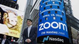 Zoom founder Eric Yuan in front of the Nasdaq building