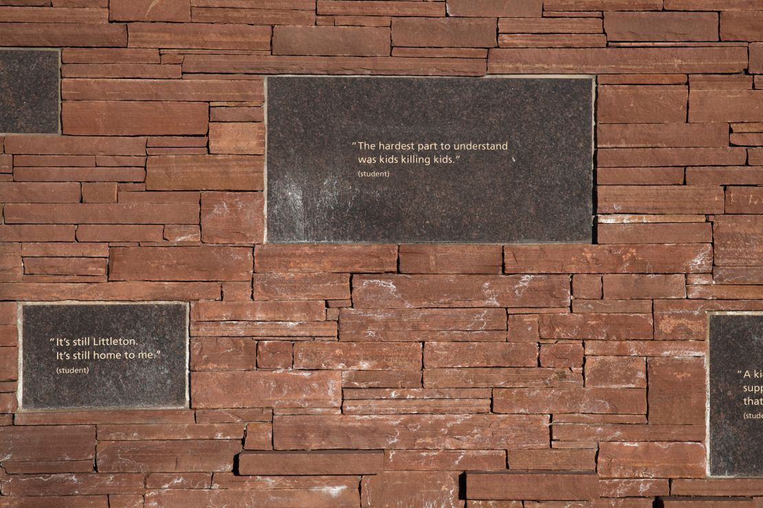 Quotes are inscribed at the Columbine Memorial.