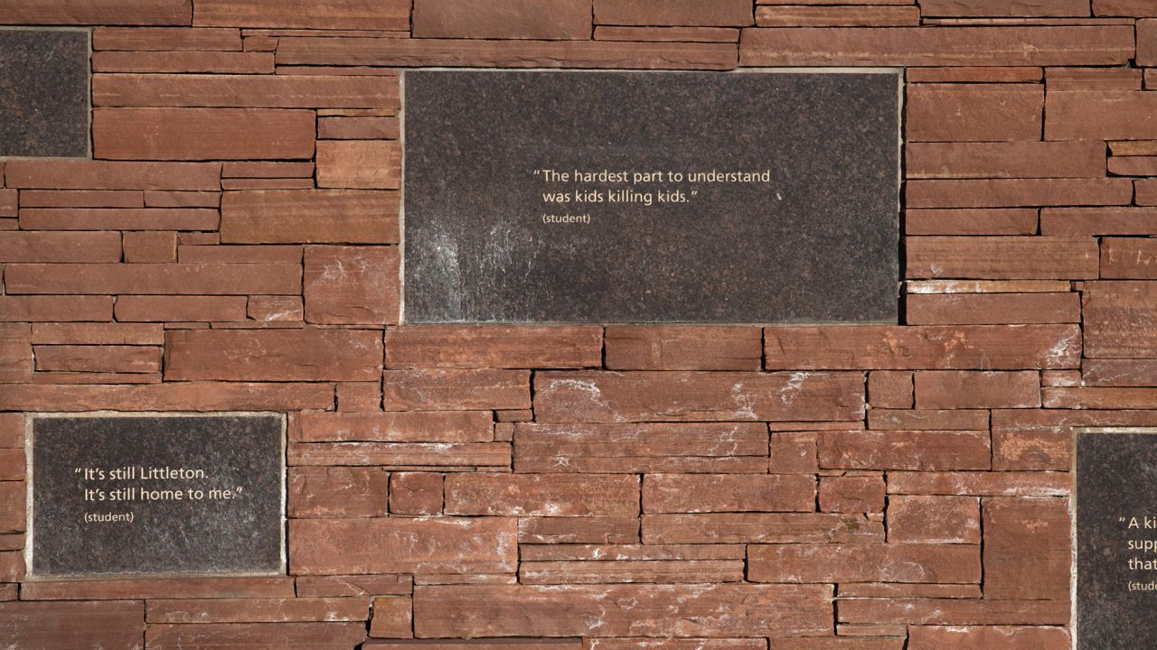 Quotes are inscribed at the Columbine Memorial.