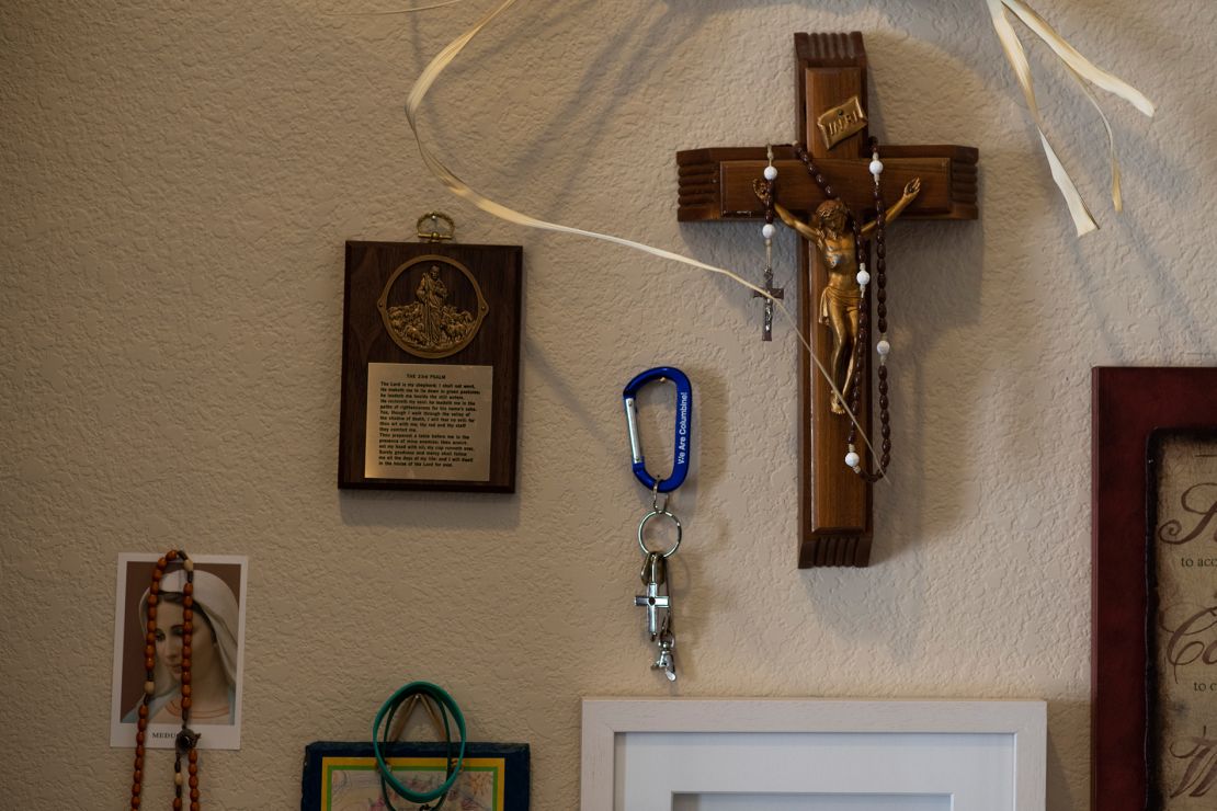 Religious icons are displayed in Frank DeAngelis' home office.