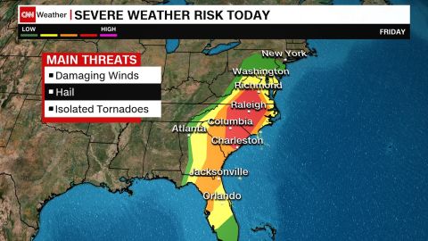 Regions under severe weather threat today