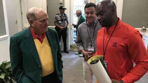Dixon presented Jack Nicklaus with one of his drawings at the Masters. Max Adler center.