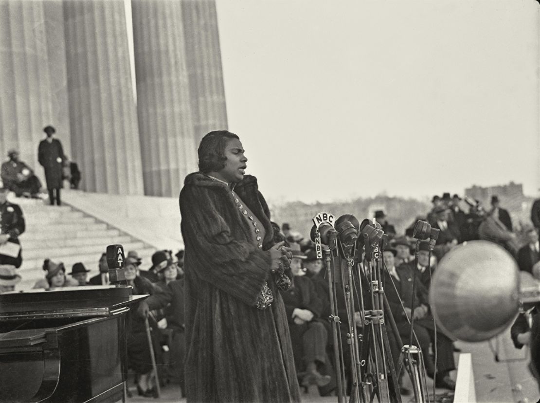 Marian Anderson, the African-American contralto, sings on Easter Sunday 1939 at the Lincoln Memorial in Washington. 