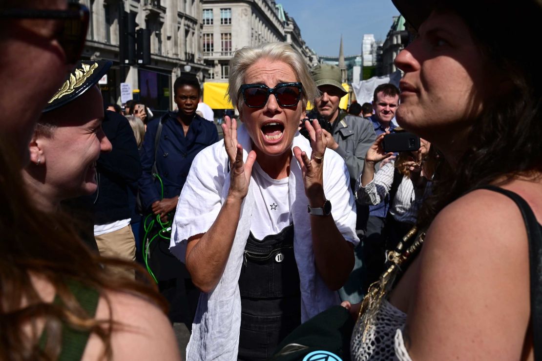 Thompson joins the fifth day of protests by an environmental campaign group that has blocked key junctions in central London to highlight the ongoing ecological crisis.