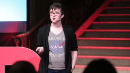 Lyra McKee gives a TEDx talk in Northern Ireland's Parliament buildings in November 2017.